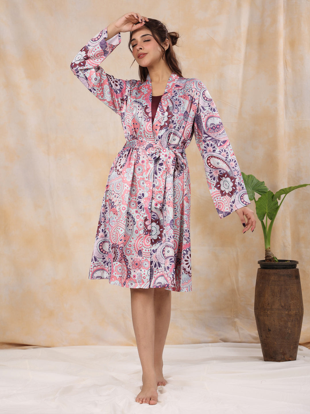 Dusty Pink Satin Night Dress - SanskrutiHomes 