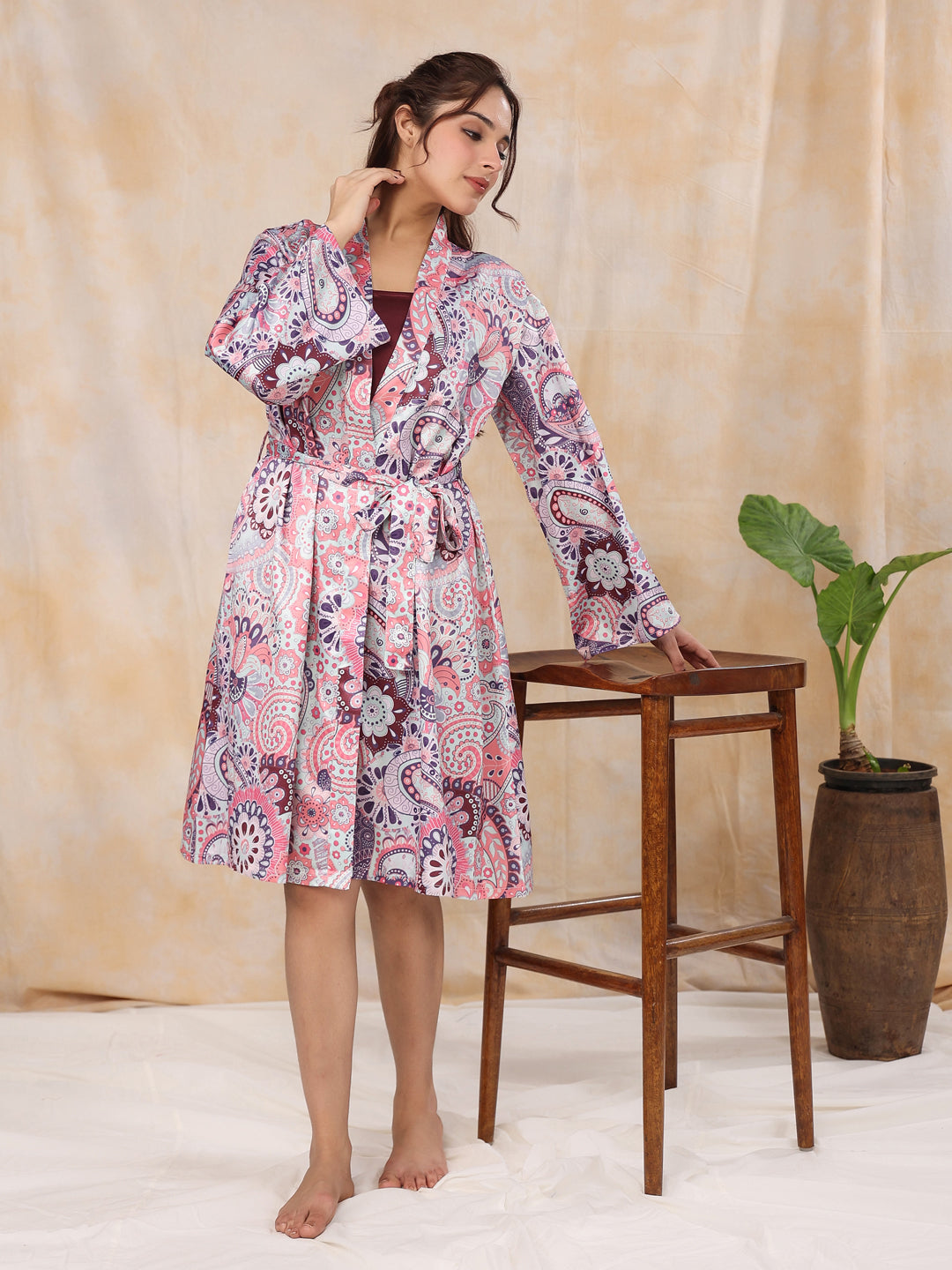 Dusty Pink Satin Night Dress - SanskrutiHomes 