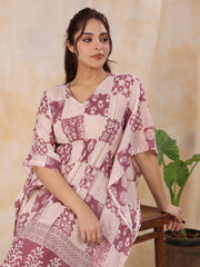 Pink Printed Kaftan Loungewear