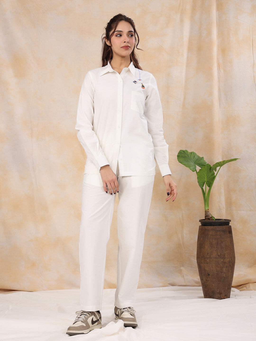 Solid white Cotton Night Suit