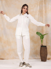 Solid white Cotton Night Suit