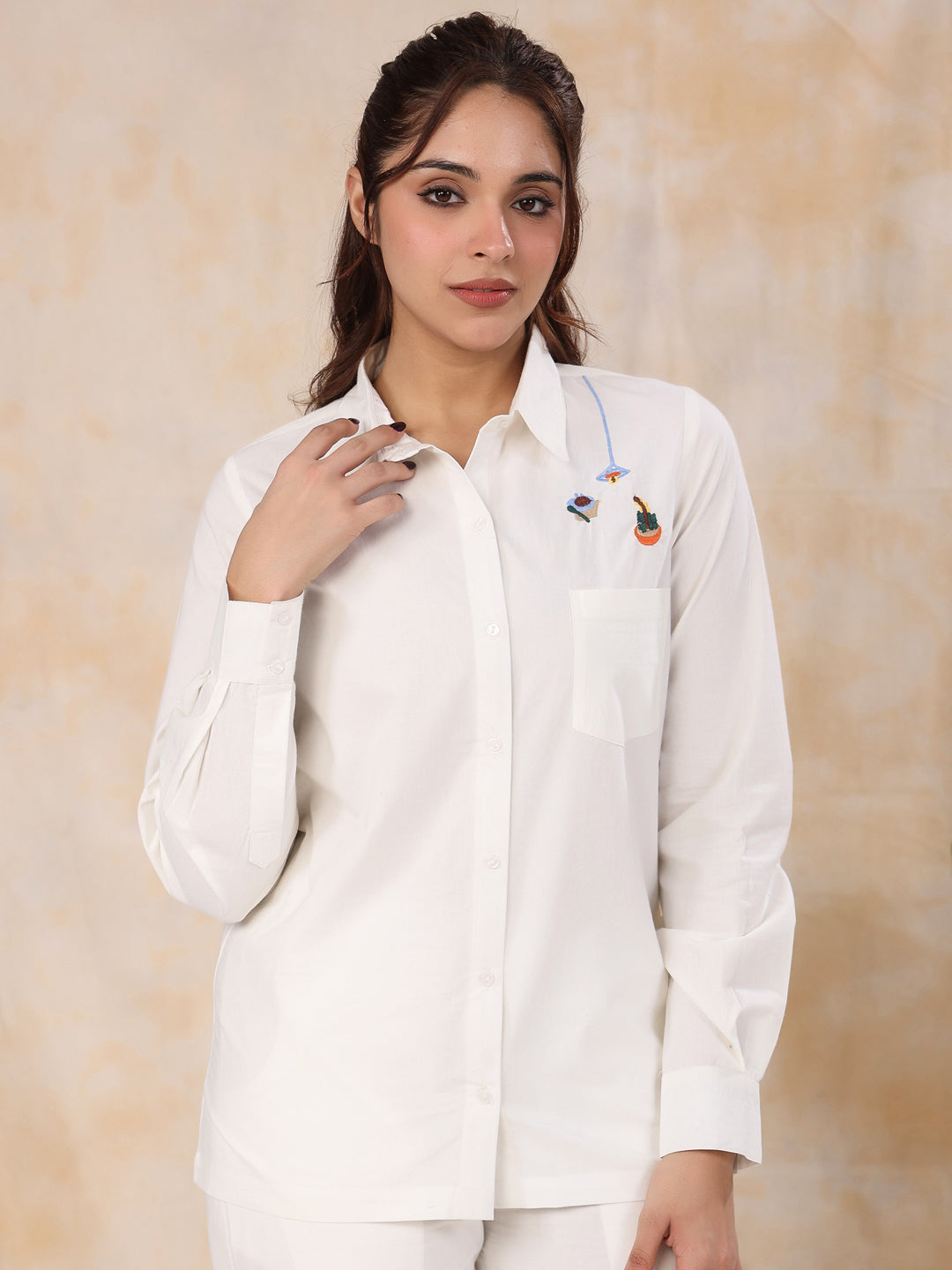 Solid white Cotton Night Suit