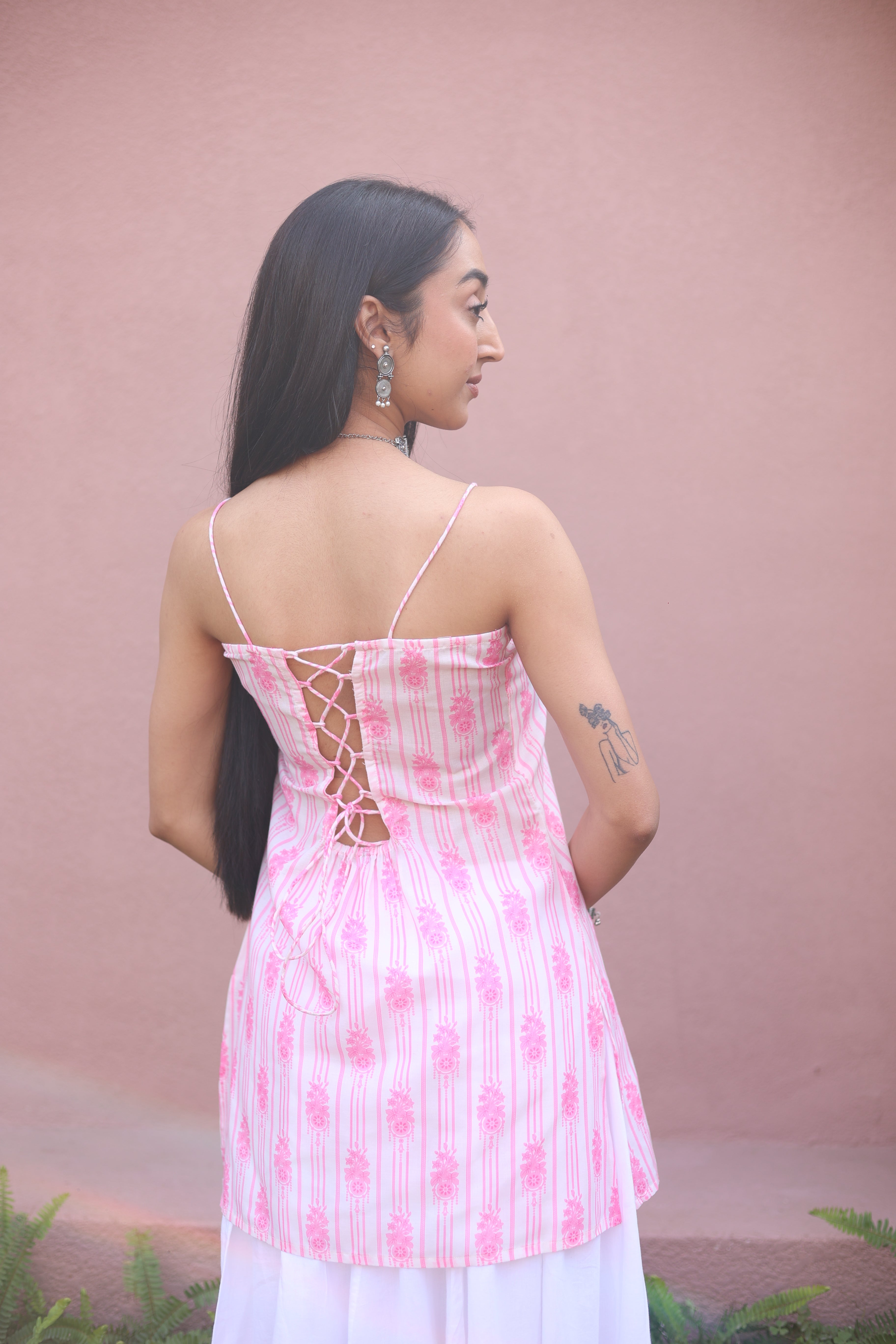 Pink Printed Cotton Short Sleeves Top for Women