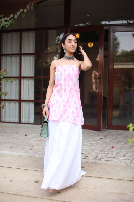 Pink Printed Cotton Short Sleeves Top for Women