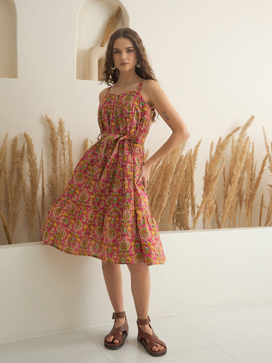Floral Printed Square Neck Dress for Women