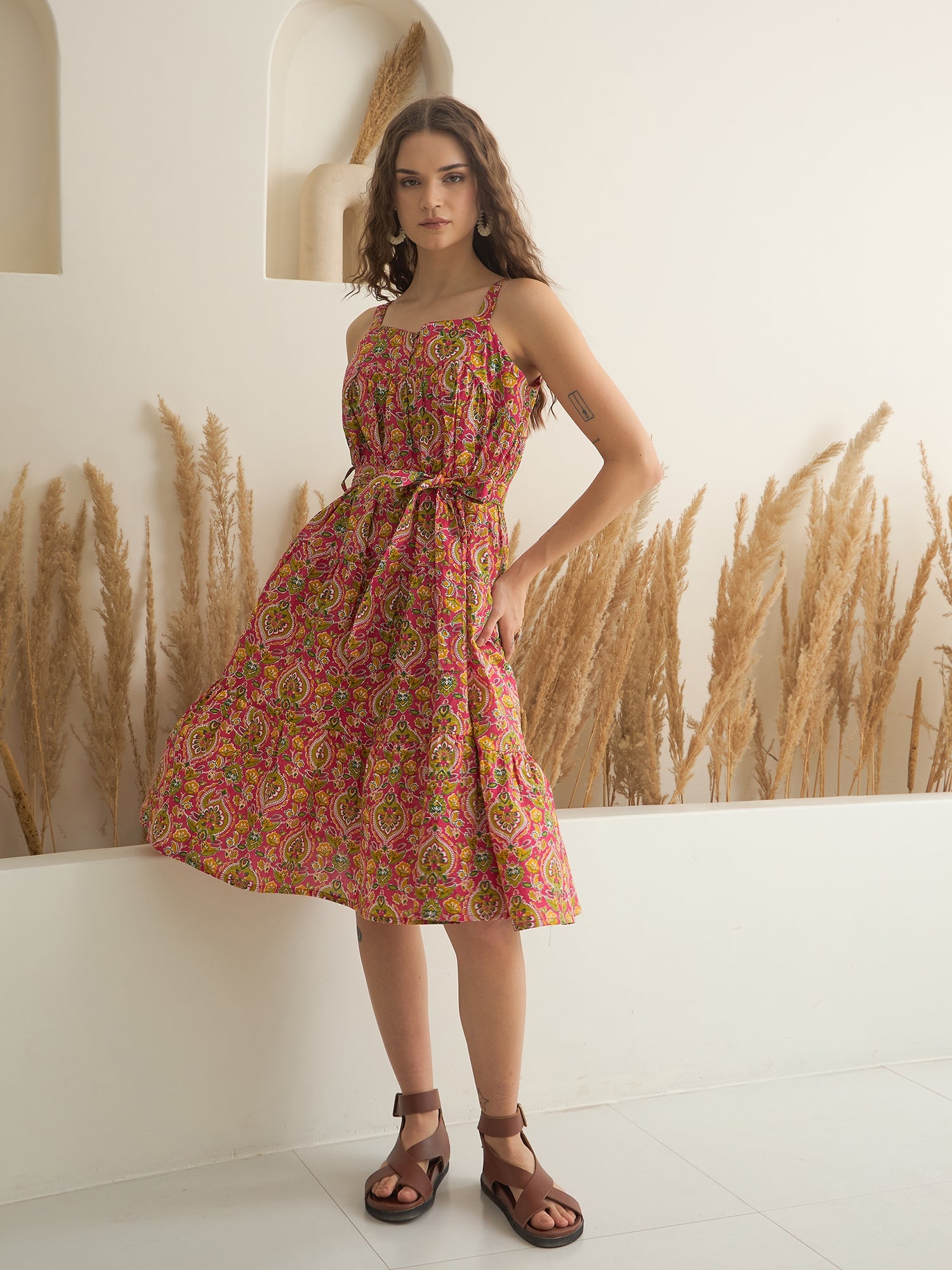 Floral Printed Square Neck Dress For Women - Floral / XL Floral Printed Square Neck Dress For Women - Floral / XL