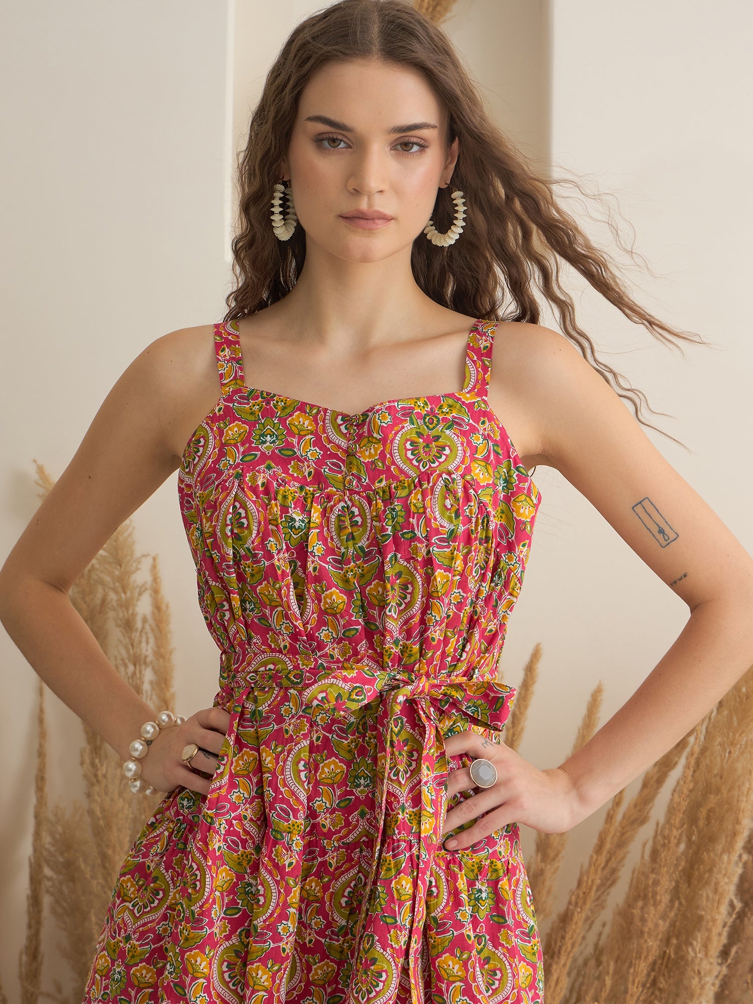 Floral Printed Square Neck Dress For Women