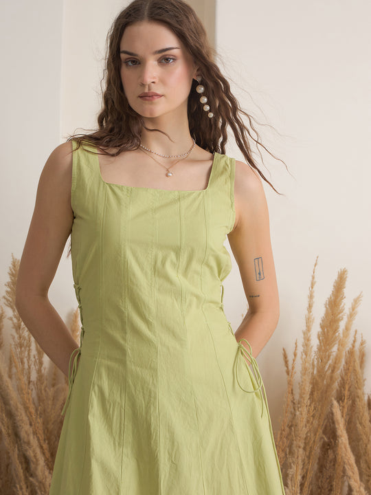 Green Color Cotton A-Line Solid Dress for Women