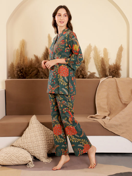 Cotton Printed V-Neck Loungewear Set