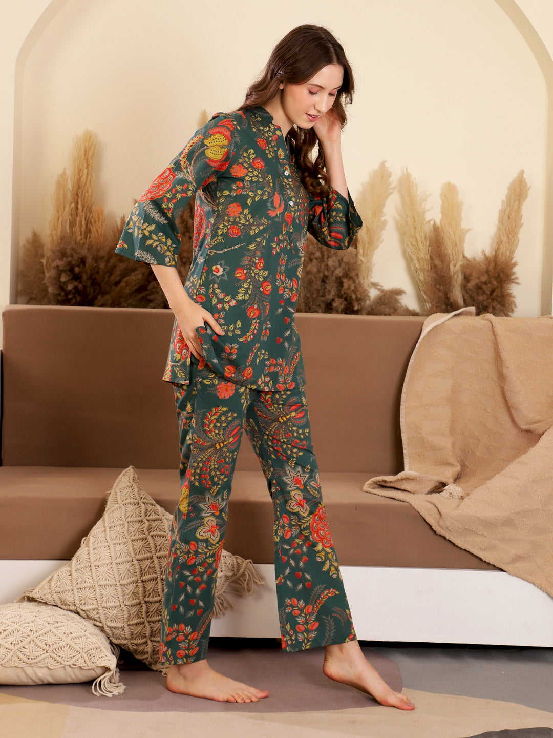Cotton Printed V-Neck Loungewear Set