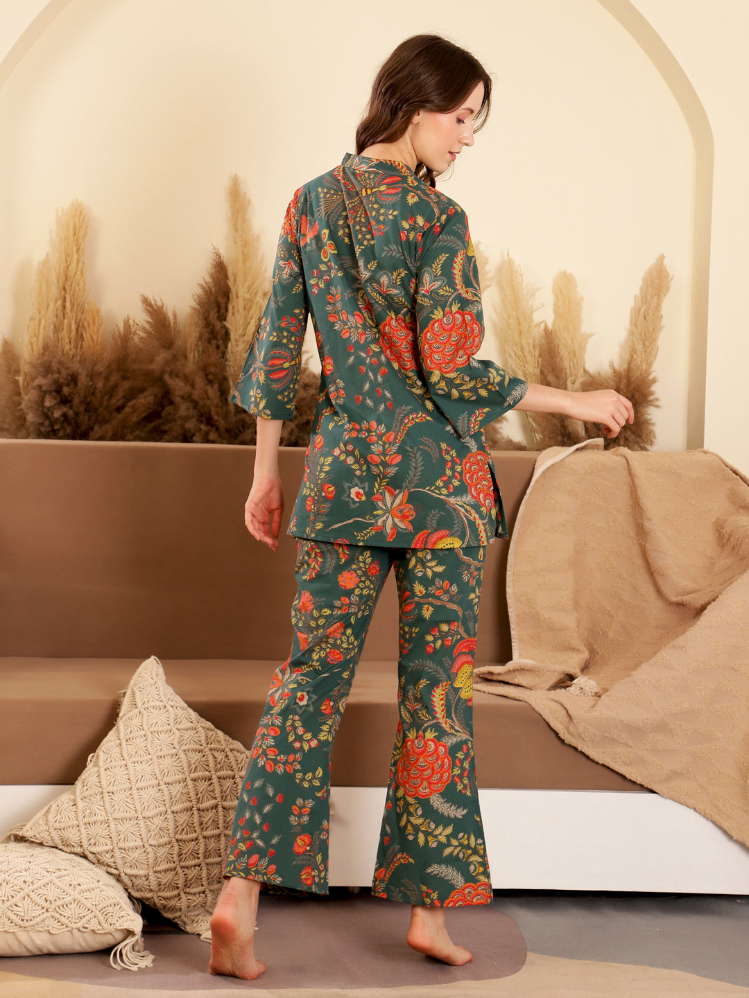 Cotton Printed V-Neck Loungewear Set