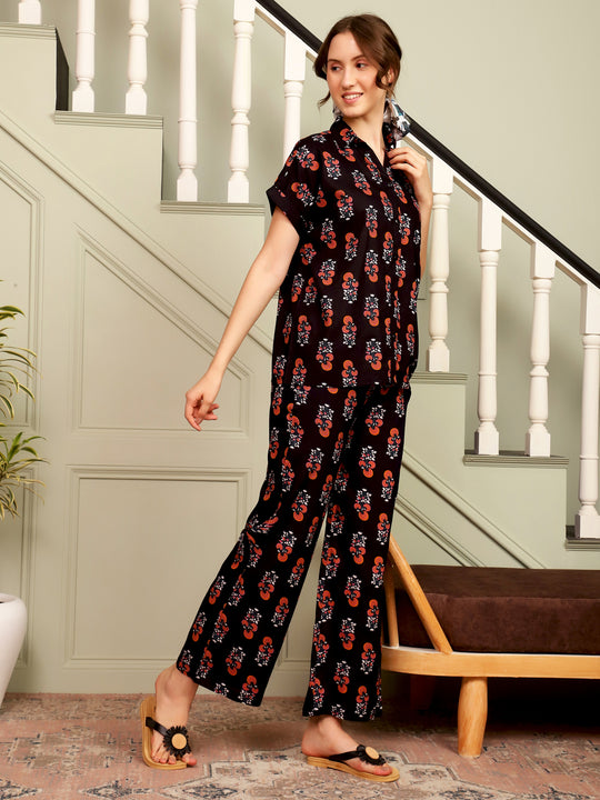 Women Black Night Suit and Pant