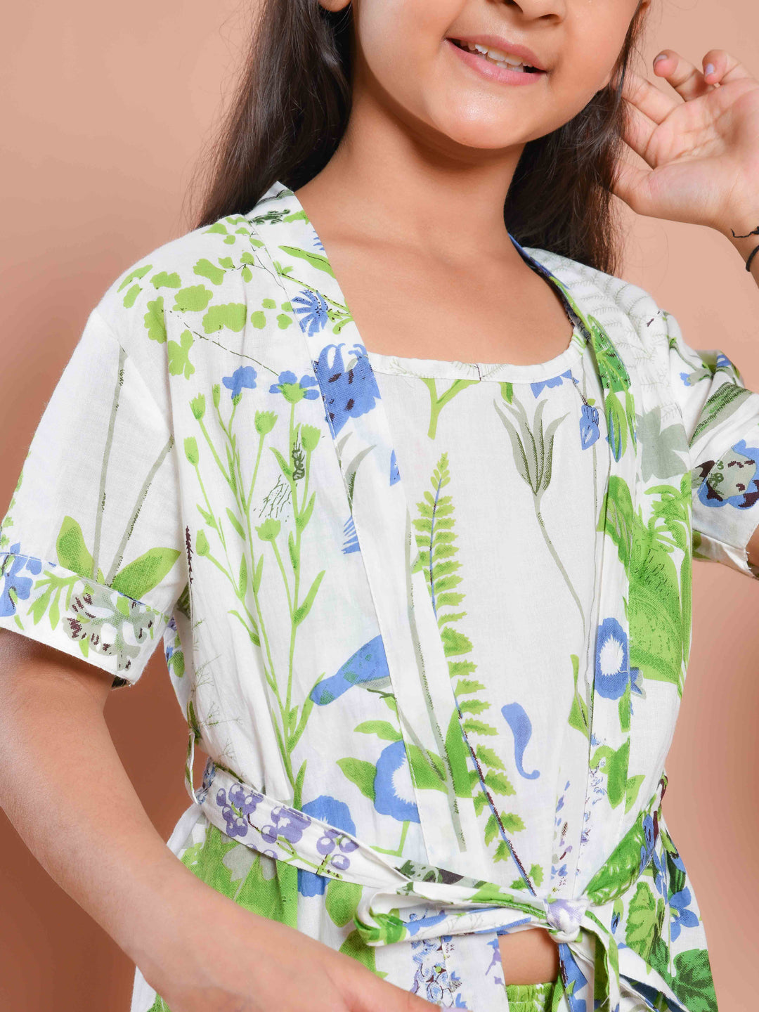 Set of 3 Floral Printed White Kids Night Suit Set - SanskrutiHomes 