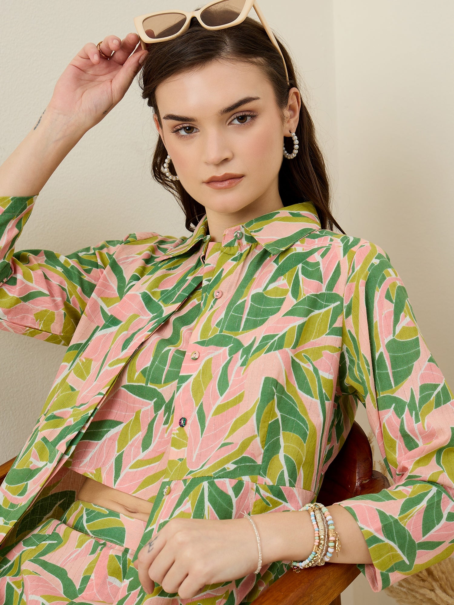 Multicolor Leaf Printed Cotton  Co-ord Set for Women