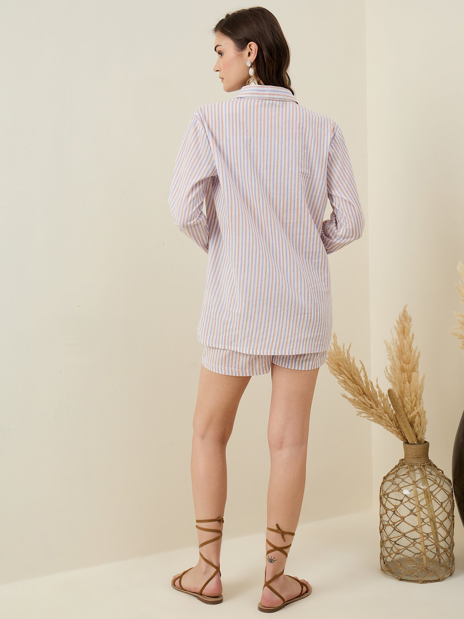 White Strips Shirt Collar Full Sleeve Co-ords Set