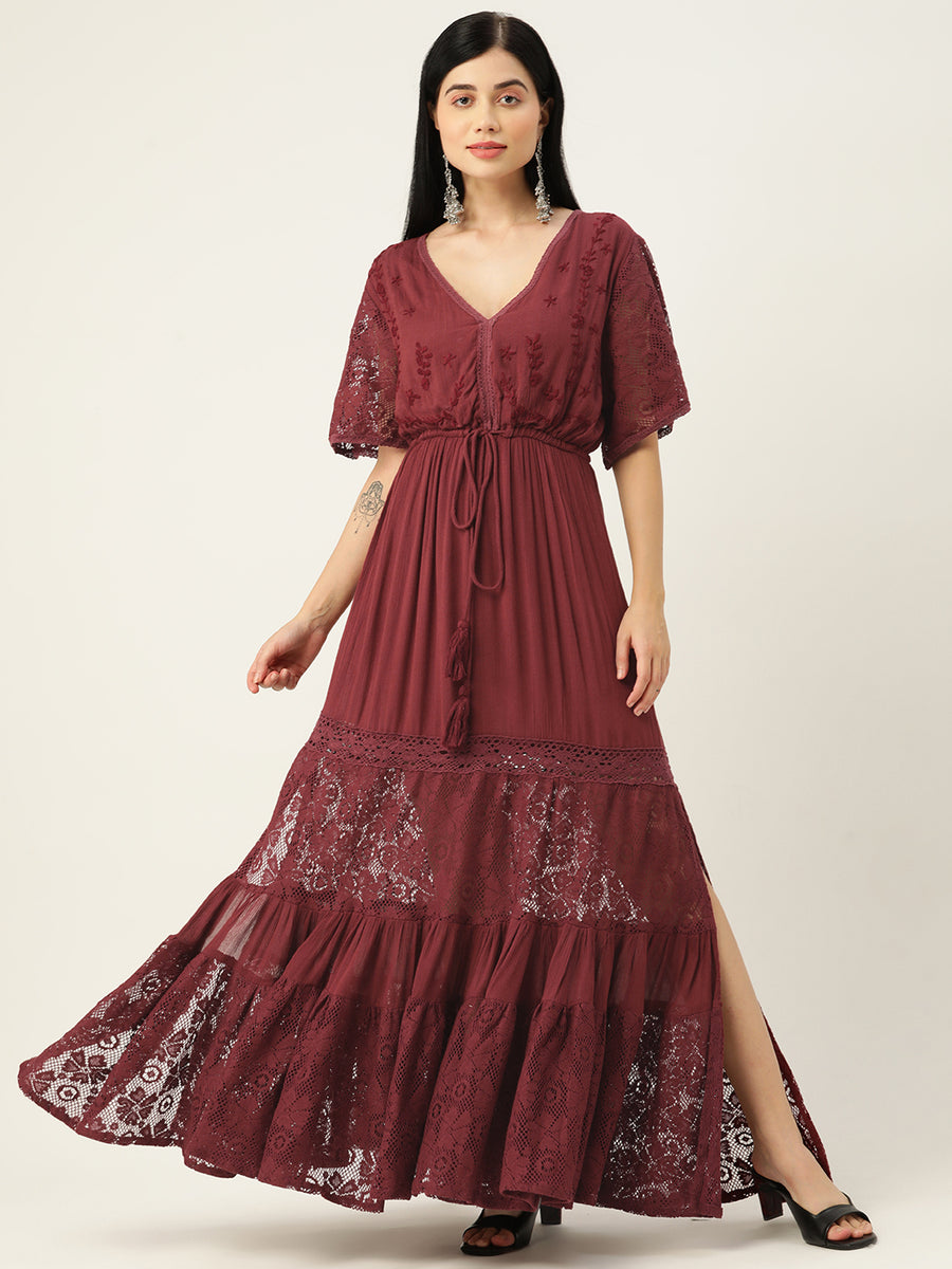 Buy Maroon Fit & Flare Maxi Dress Online @ Best Price
