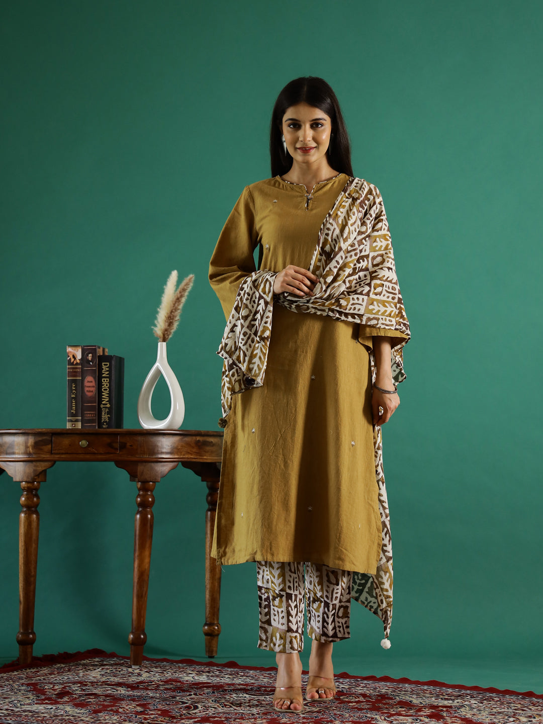 Musterd Printed Round  Neck Cotton Kurta Set for Women
