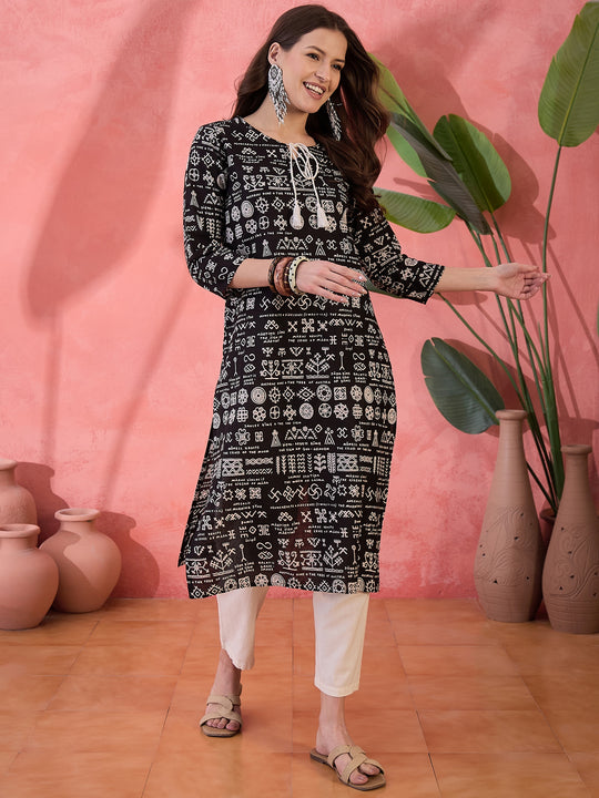 Black Religion Printed Cotton Kurta