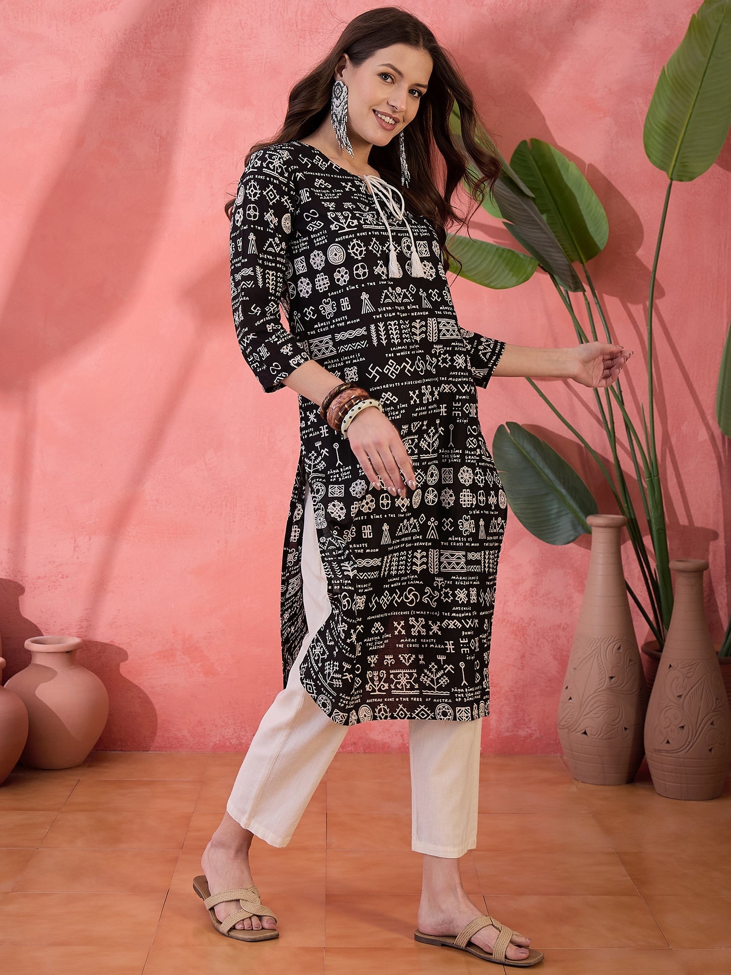 Black Religion Printed Cotton Kurta - SanskrutiHomes 