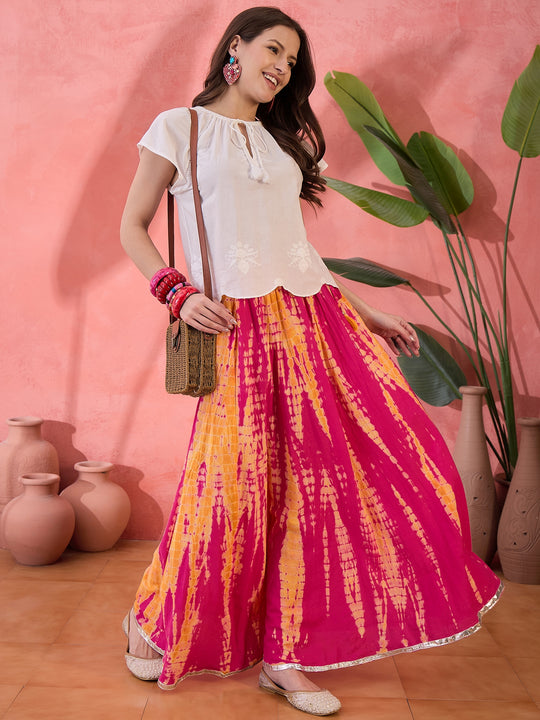 Red Printed Cotton Skirt for Women