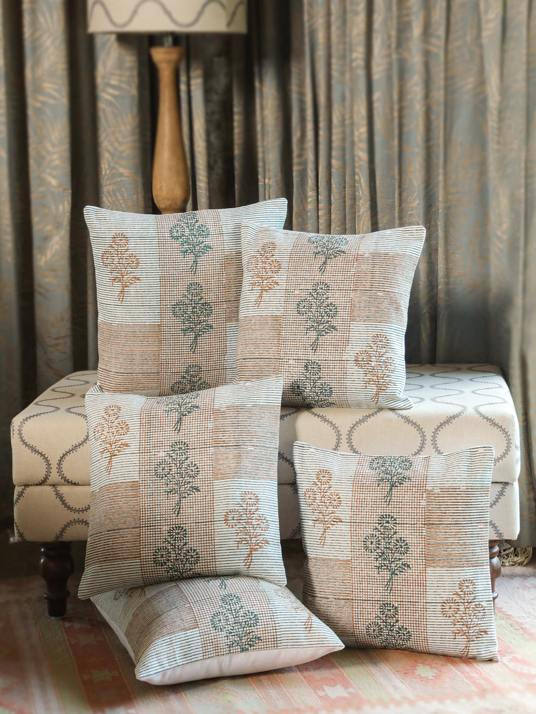Cotton Green Colour Floral Cushion Covers