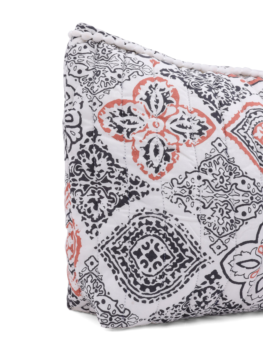 White Cotton Makeup/Travel Pouch with Tassels - SanskrutiHomes 