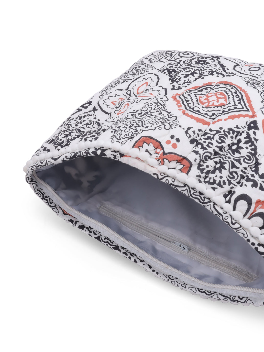 White Cotton Makeup/Travel Pouch with Tassels - SanskrutiHomes 