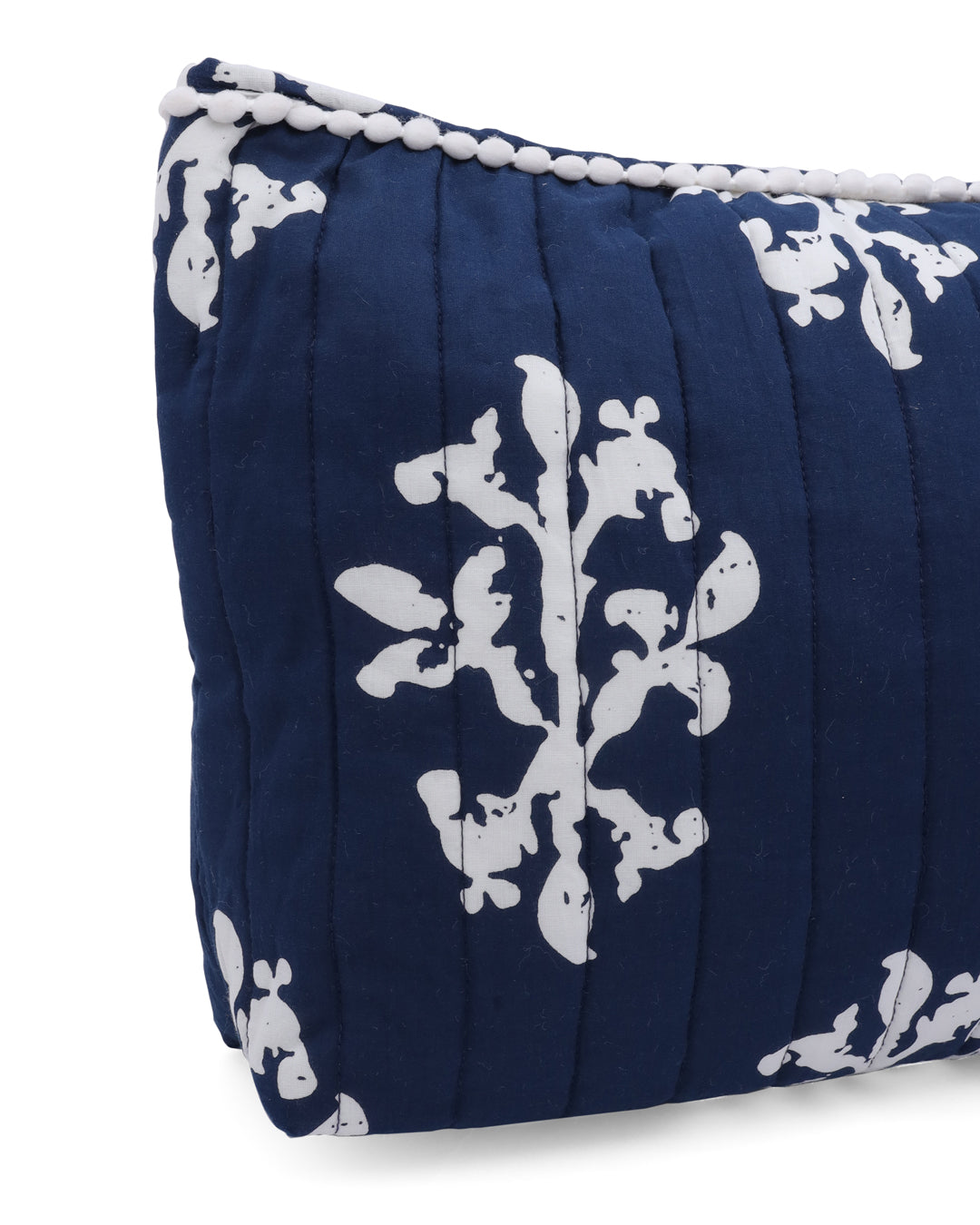 Blue Blockprint Cotton Quilted Pouch Bag with Tassels