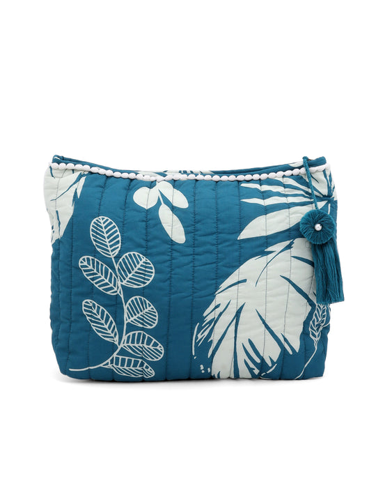 Blue Elegant Floral Cotton Pouch Bag
