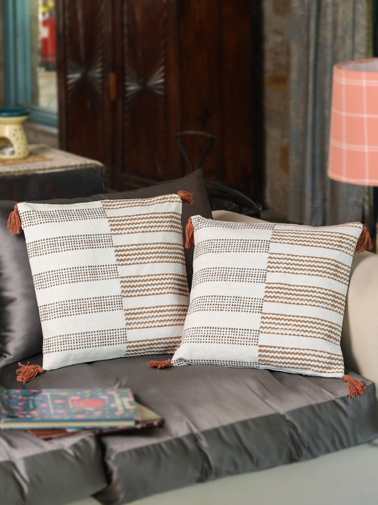 Cotton Brown Colour Geometric Cushion Covers