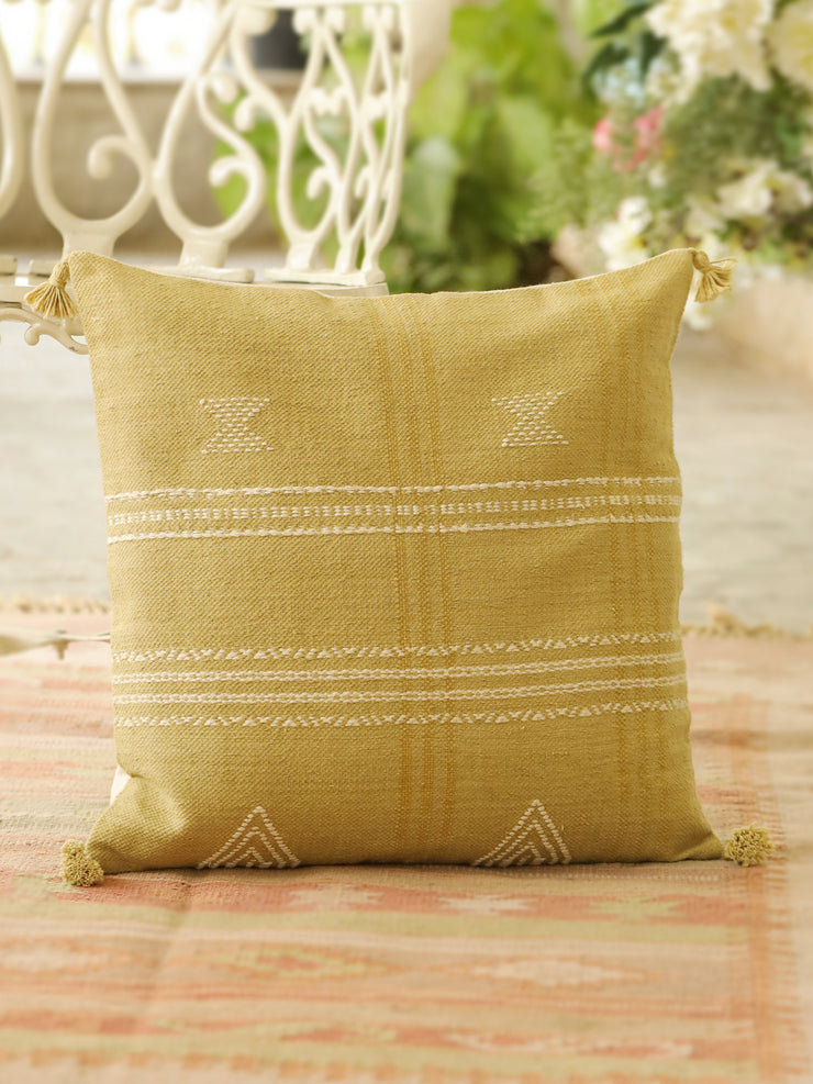 Cotton Yellow Colour Embroidered Cushion Covers