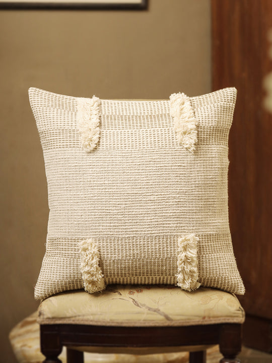 Cotton Cream Colour Self Design Cushion Covers