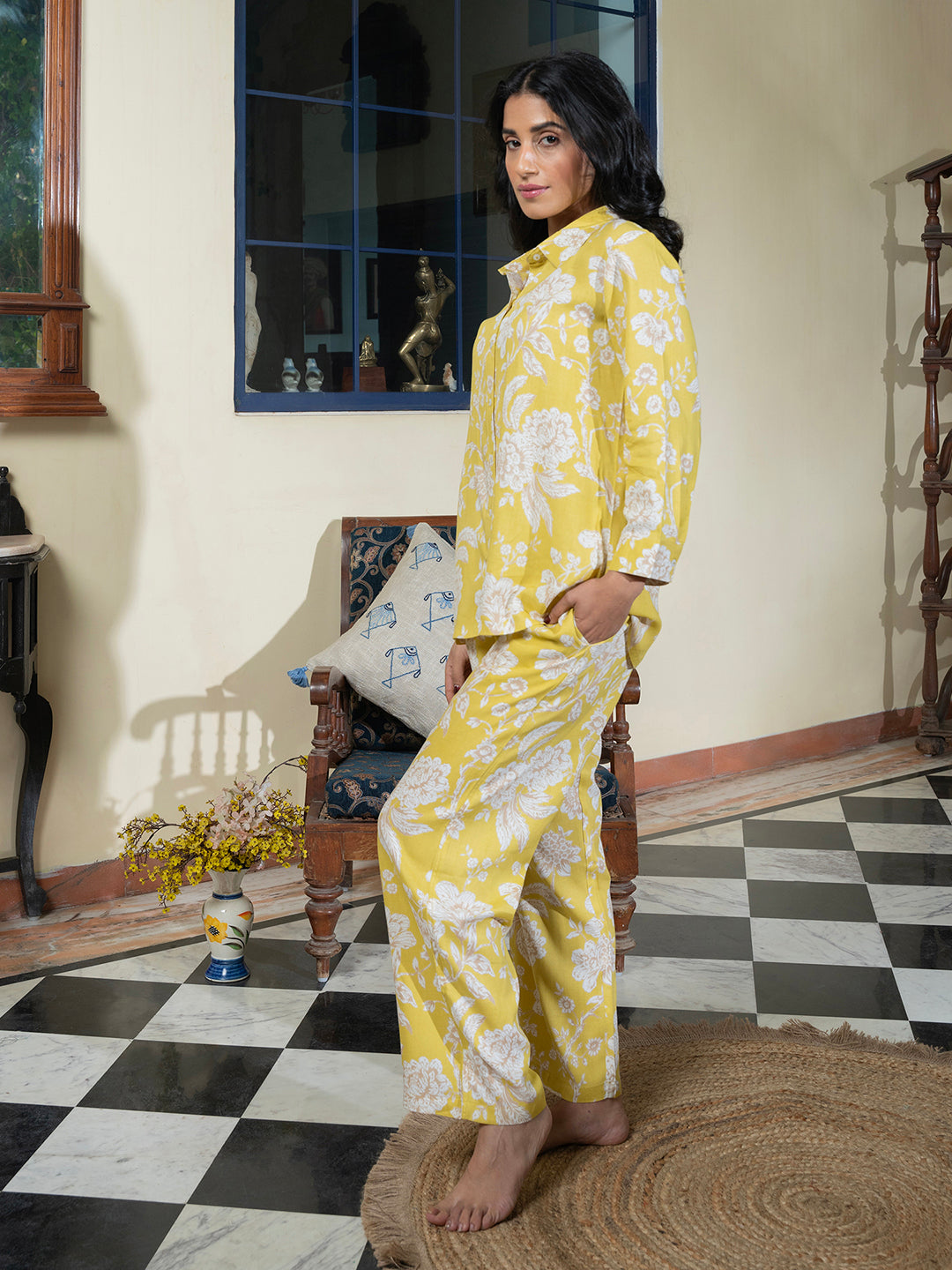 LEMON FLORA Viscose Rayon co-ord set