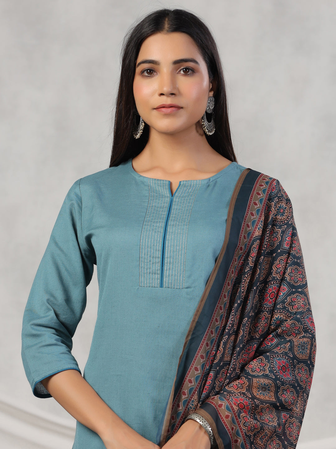 Women Cotton Flex Kurta Set With Chiffon Dupatta