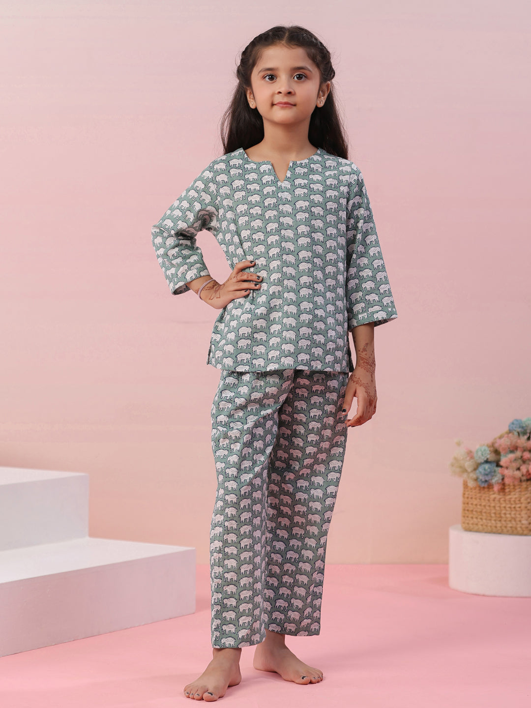 Elephant Printed Cotton Kids Night Suit