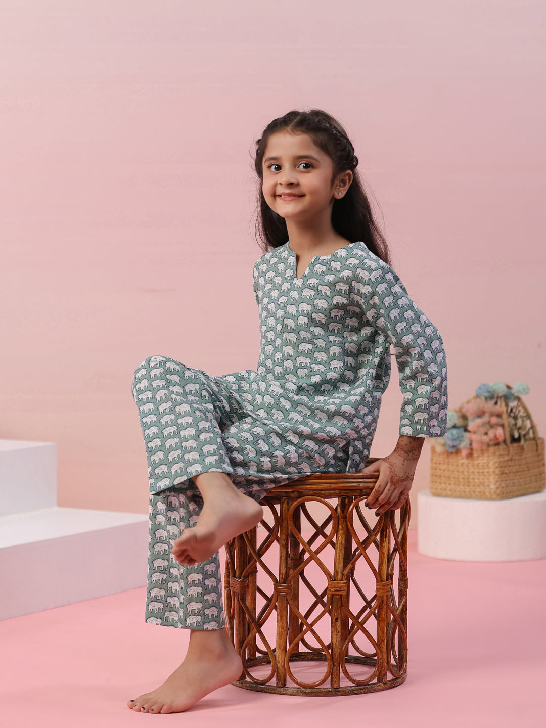 Elephant Printed Cotton Kids Night Suit