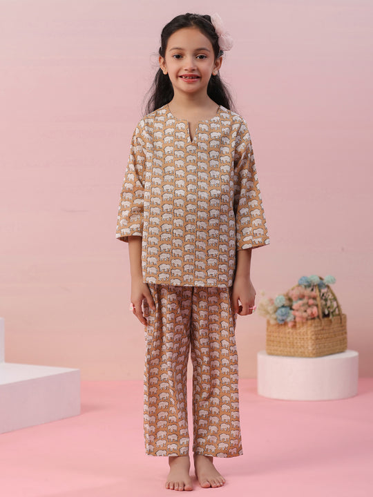 Elephant Printed Cotton Kids Night Suit