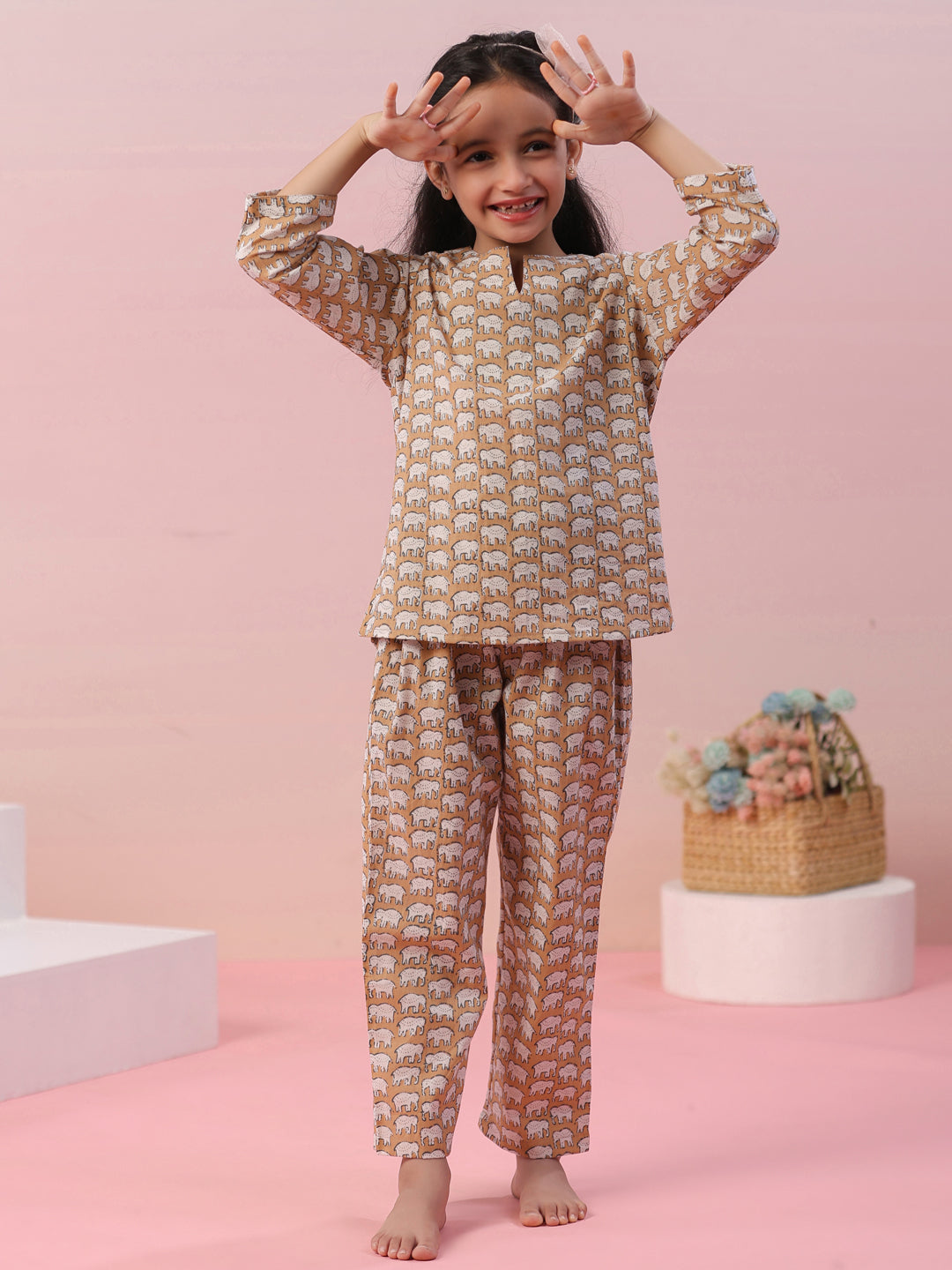 Elephant Printed Cotton Kids Night Suit - SanskrutiHomes 