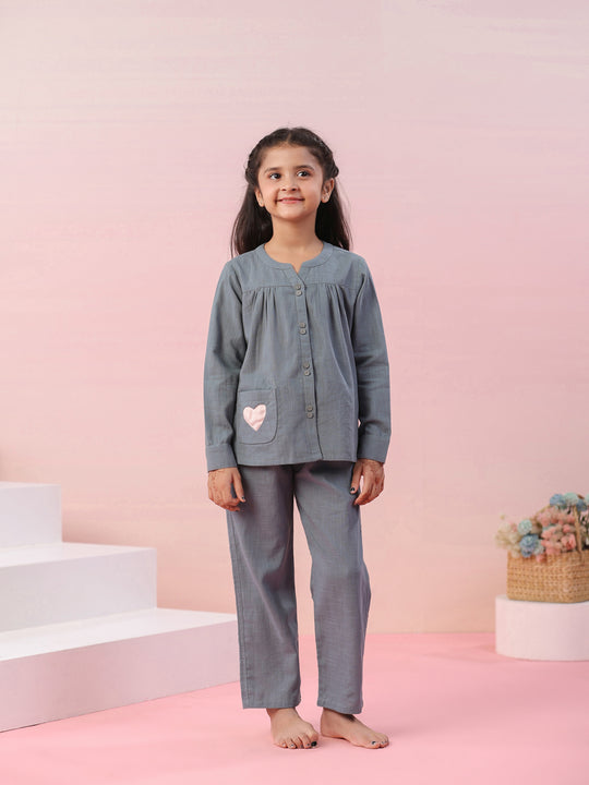 Grey Color Cotton Night Suit for Kids