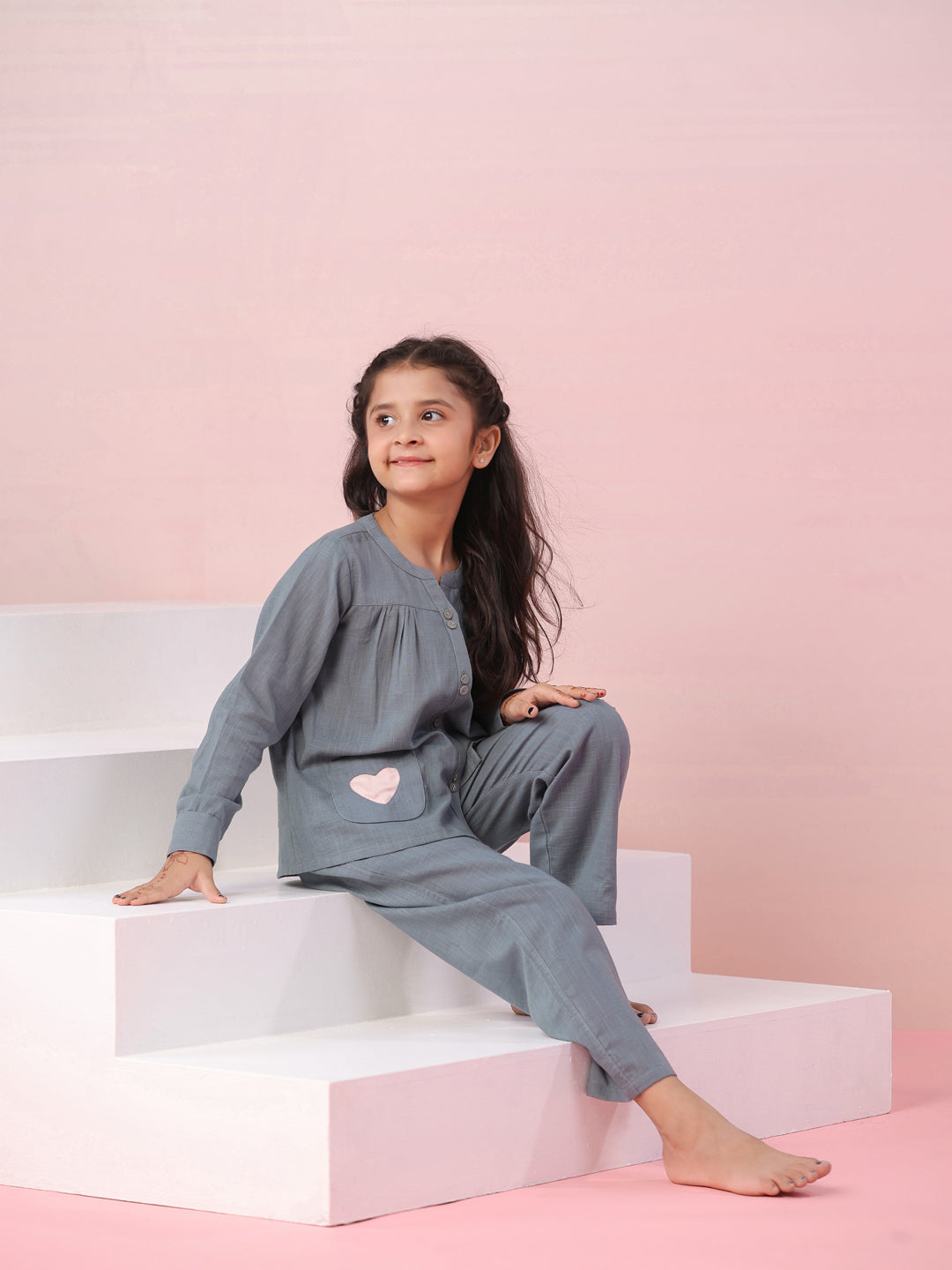 Grey Color Cotton Night Suit for Kids