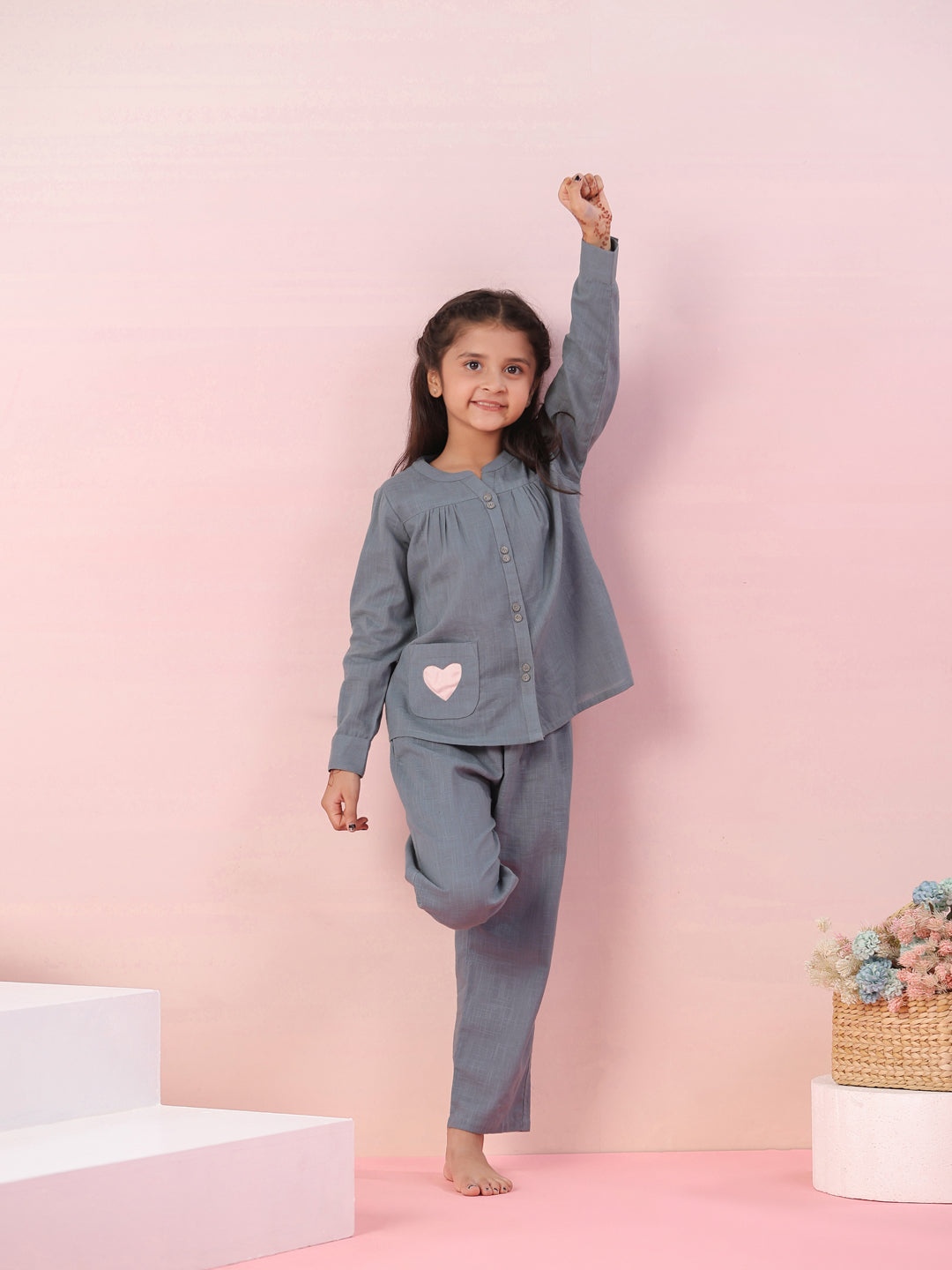 Grey Color Cotton Night Suit for Kids