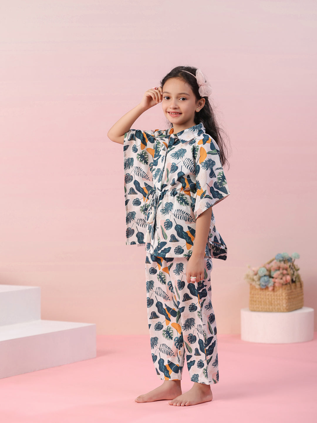 Floral Printed Cotton Kids Night Suits - SanskrutiHomes 