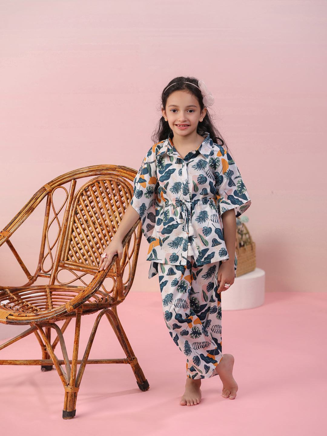 Floral Printed Cotton Kids Night Suits - SanskrutiHomes 