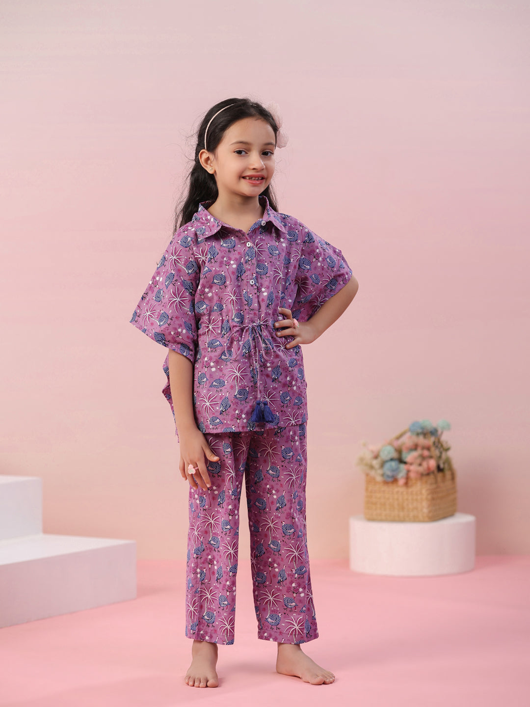 Floral Printed Cotton Night Suit For Kids