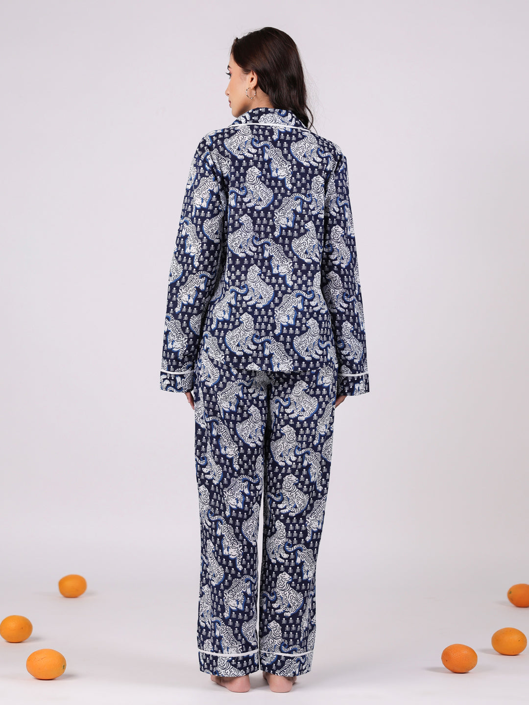 Flower Printed Blue Night Suit Set