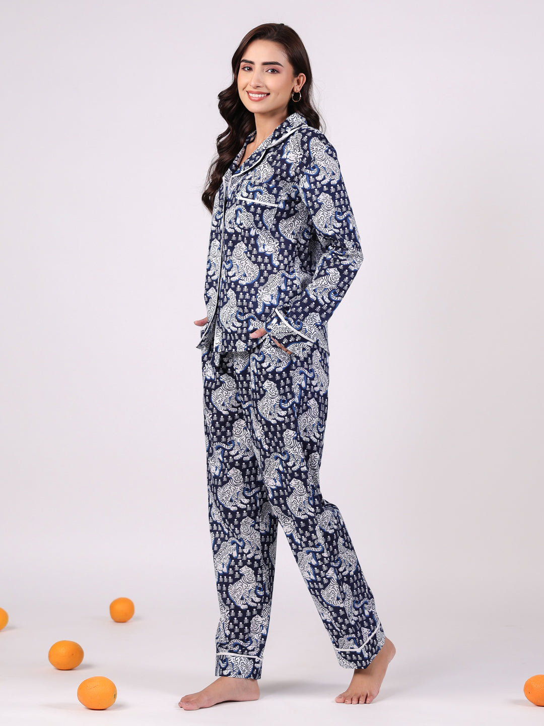 Flower Printed Blue Night Suit Set