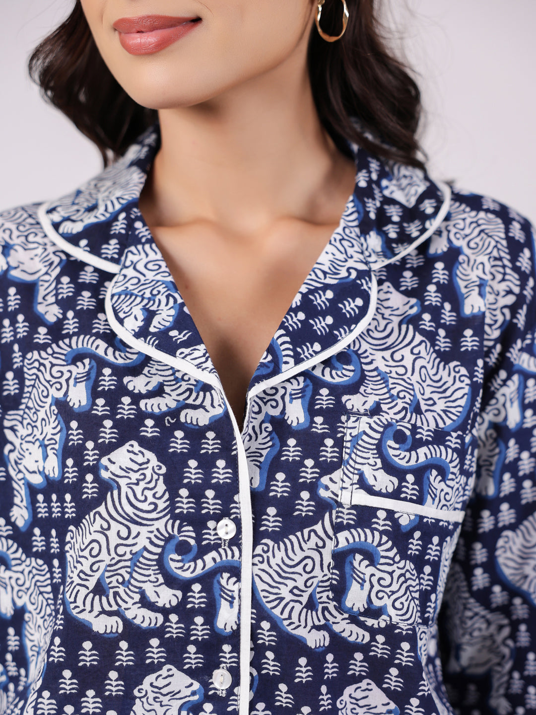 Flower Printed Blue Night Suit Set