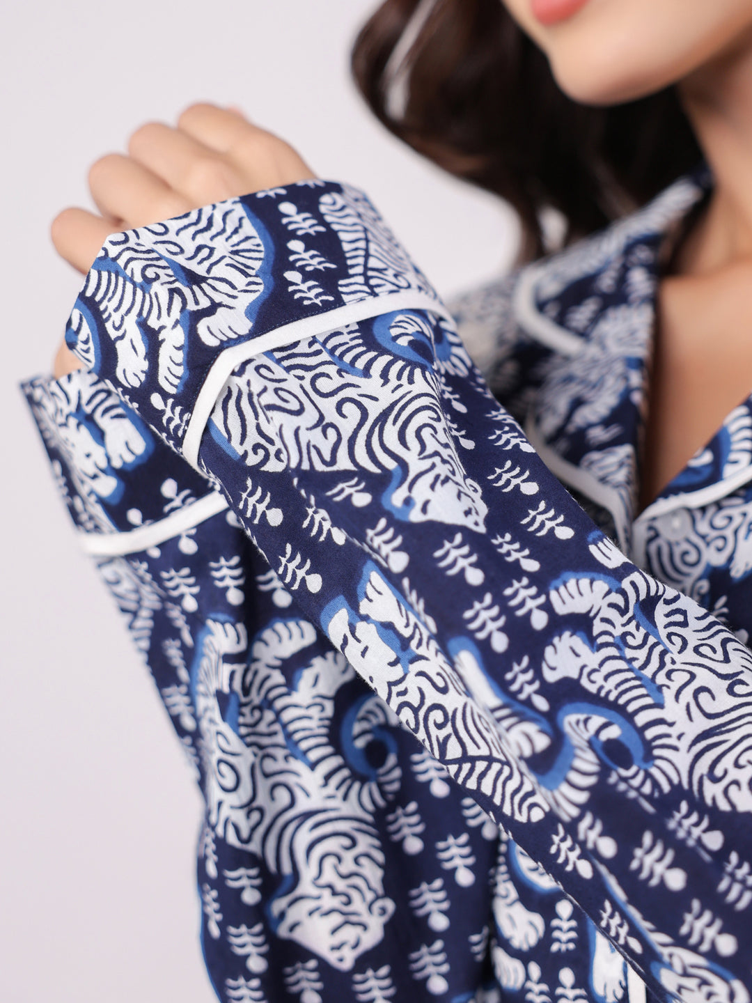 Flower Printed Blue Night Suit Set