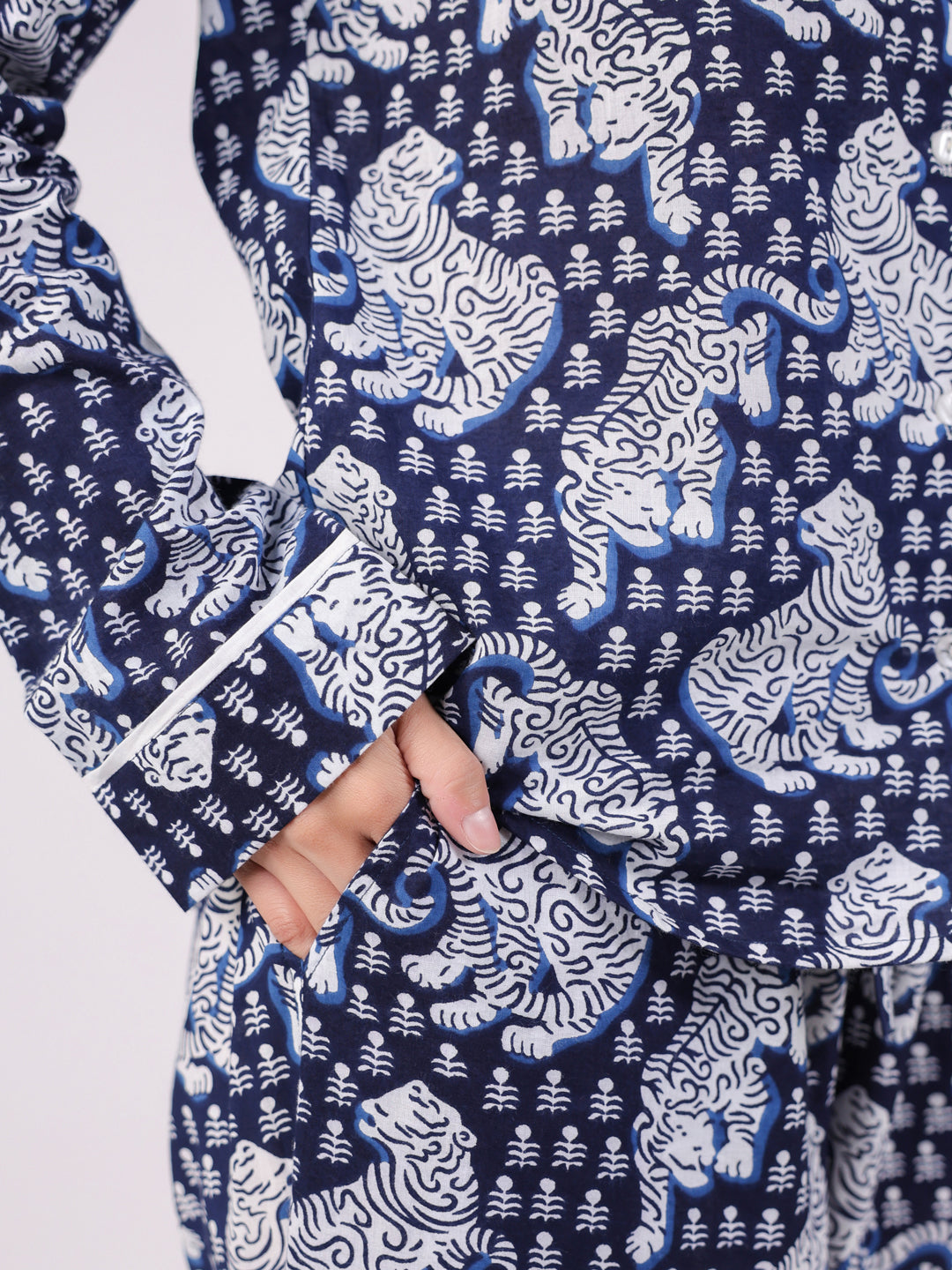 Flower Printed Blue Night Suit Set