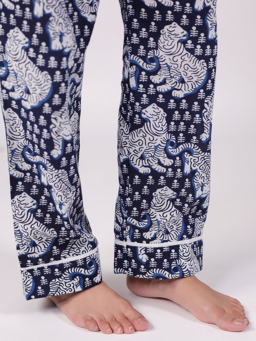 Flower Printed Blue Night Suit Set